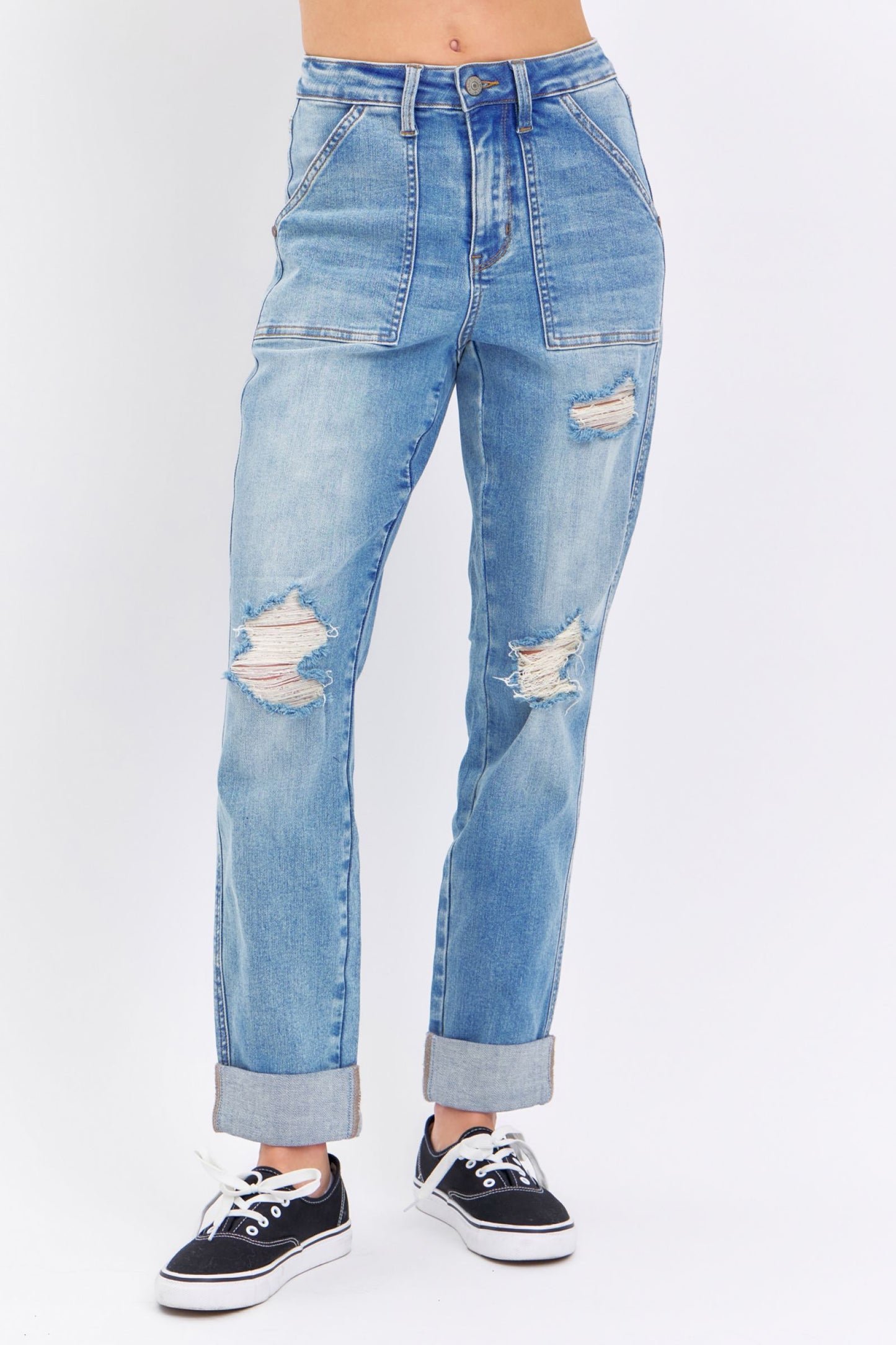 Judy Blue High Waist Patch Pocket Destroyed Boyfriend Jean 88825