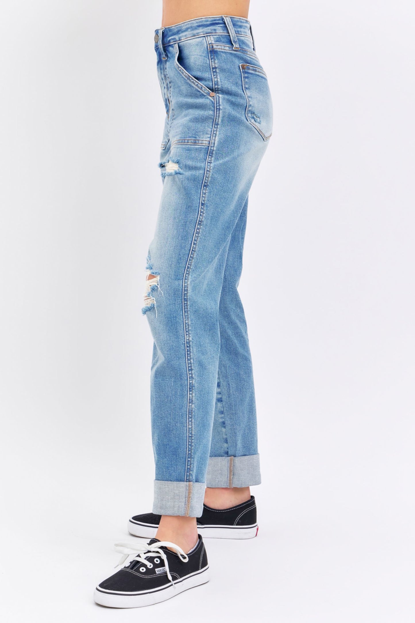 Judy Blue High Waist Patch Pocket Destroyed Boyfriend Jean 88825