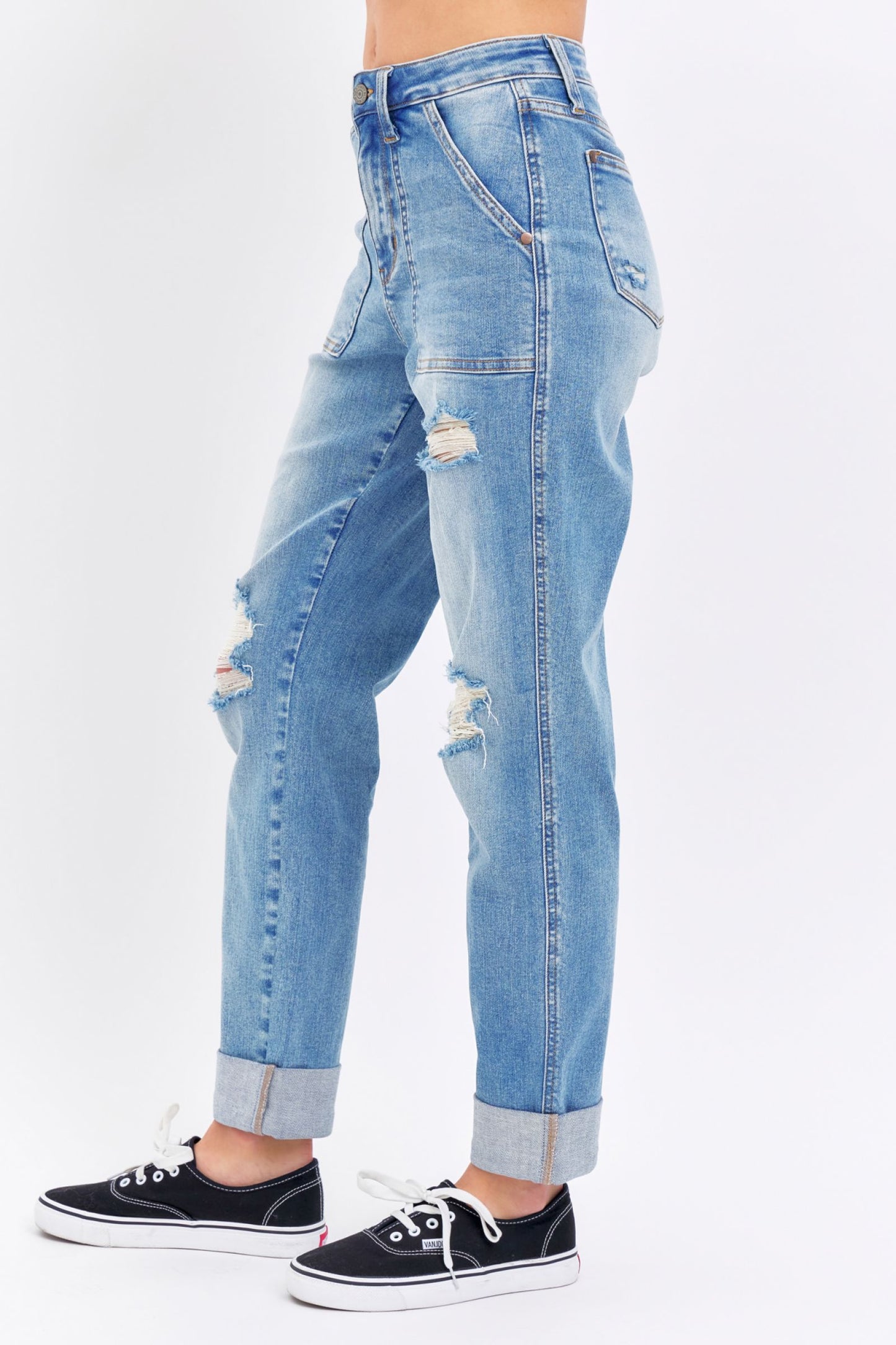 Judy Blue High Waist Patch Pocket Destroyed Boyfriend Jean 88825