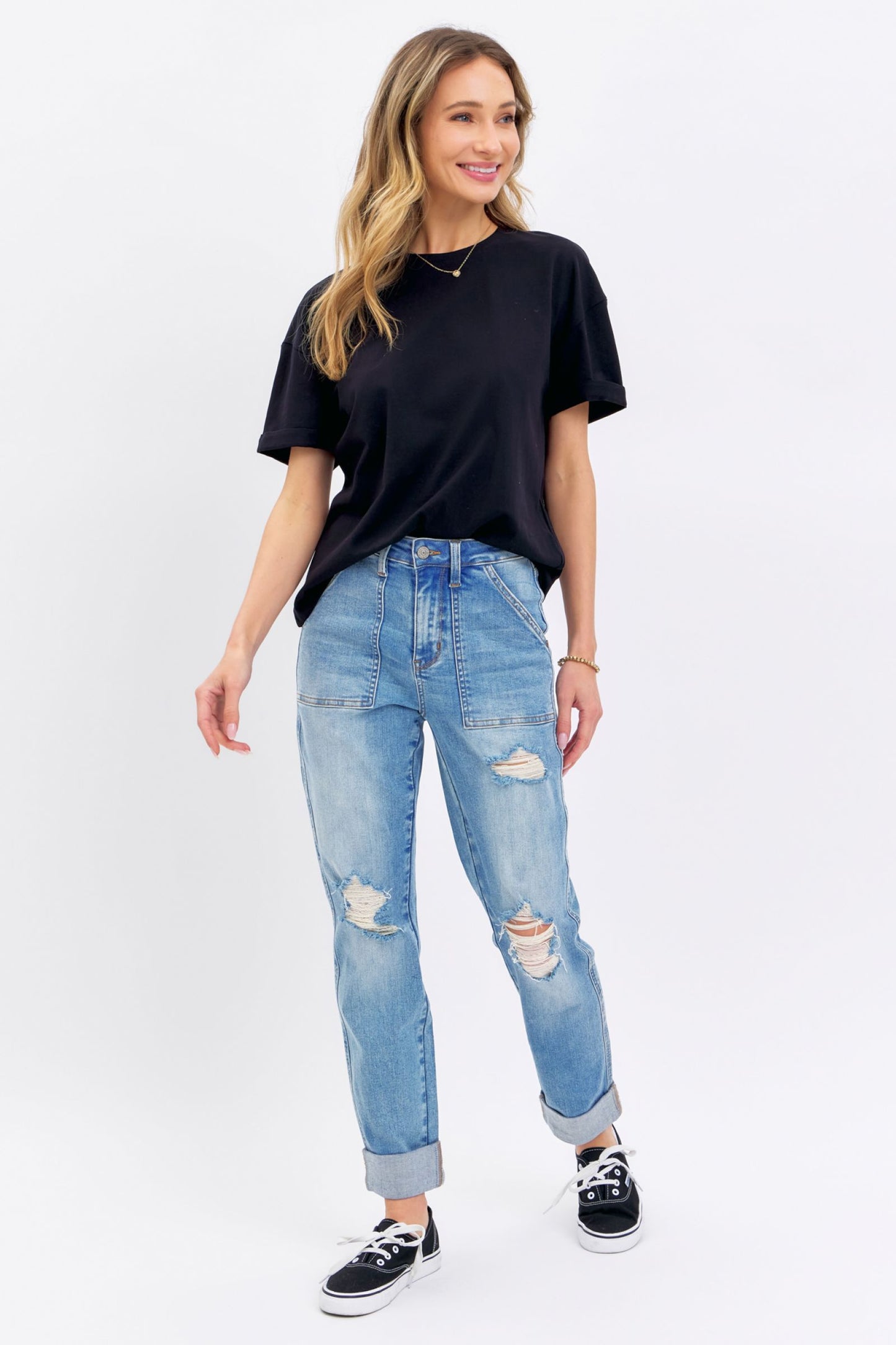 Judy Blue High Waist Patch Pocket Destroyed Boyfriend Jean 88825