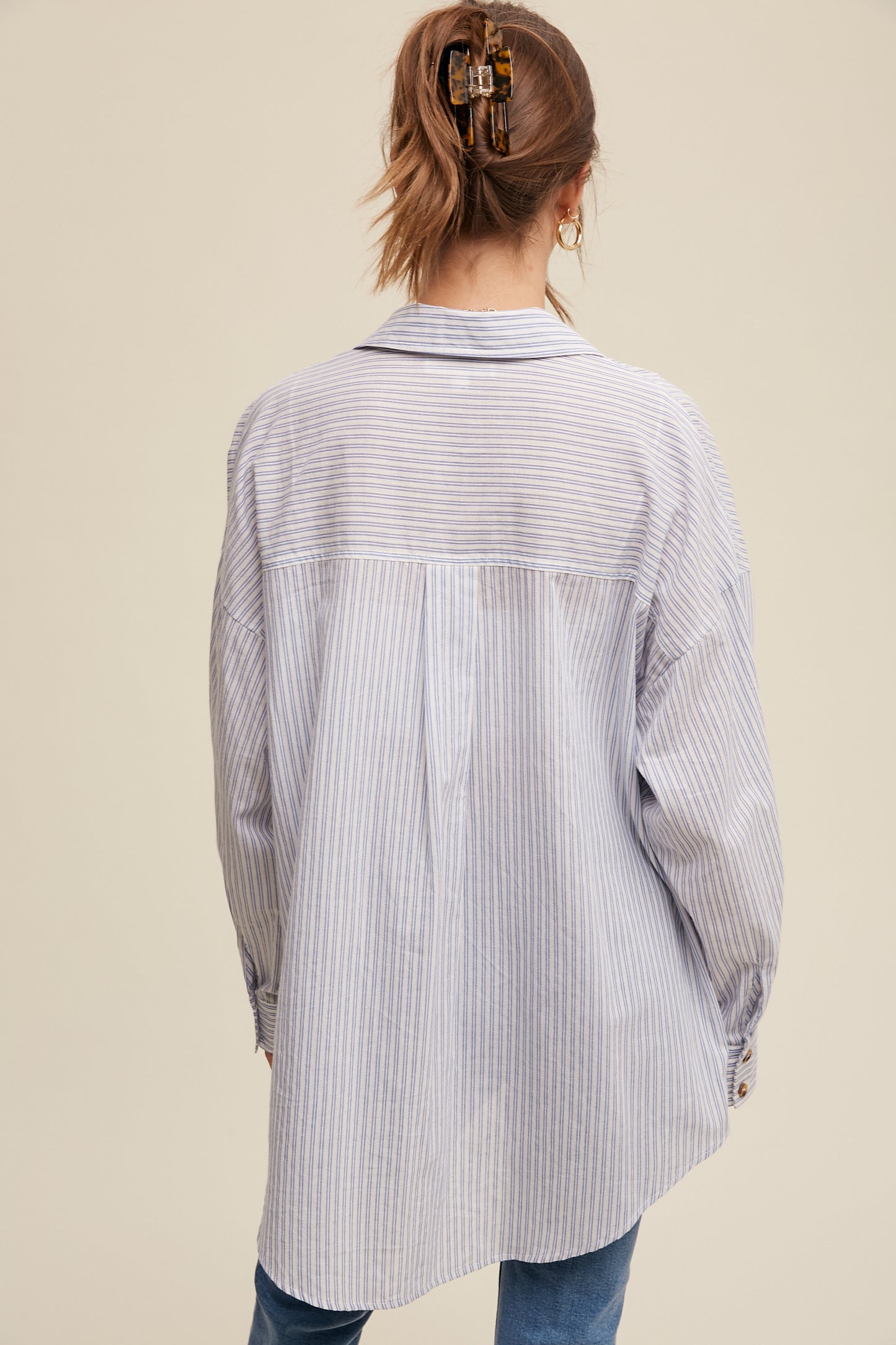 Pinstripe Button Up Shirts Top