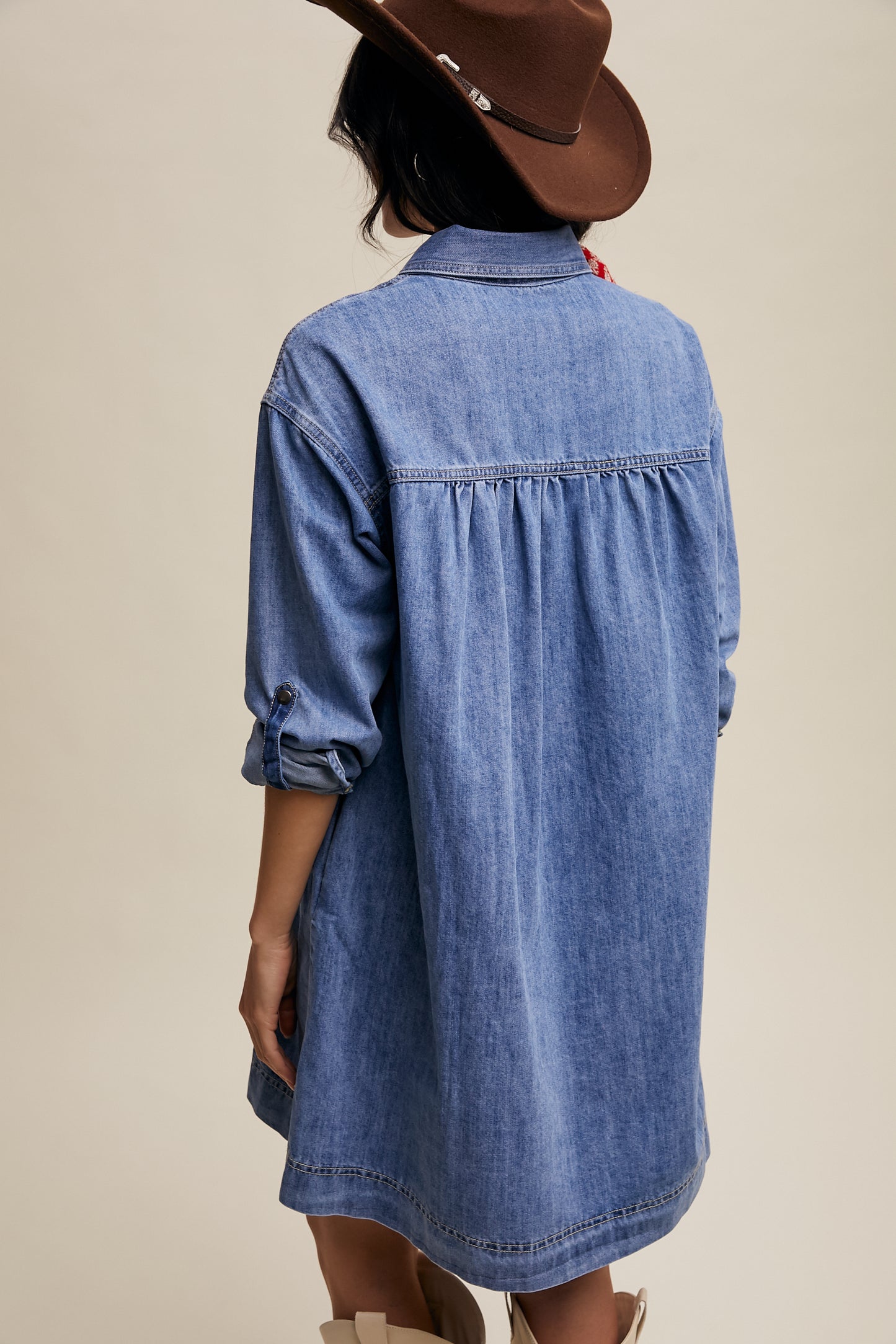 Denim Heart-Pocket Shirt Dress