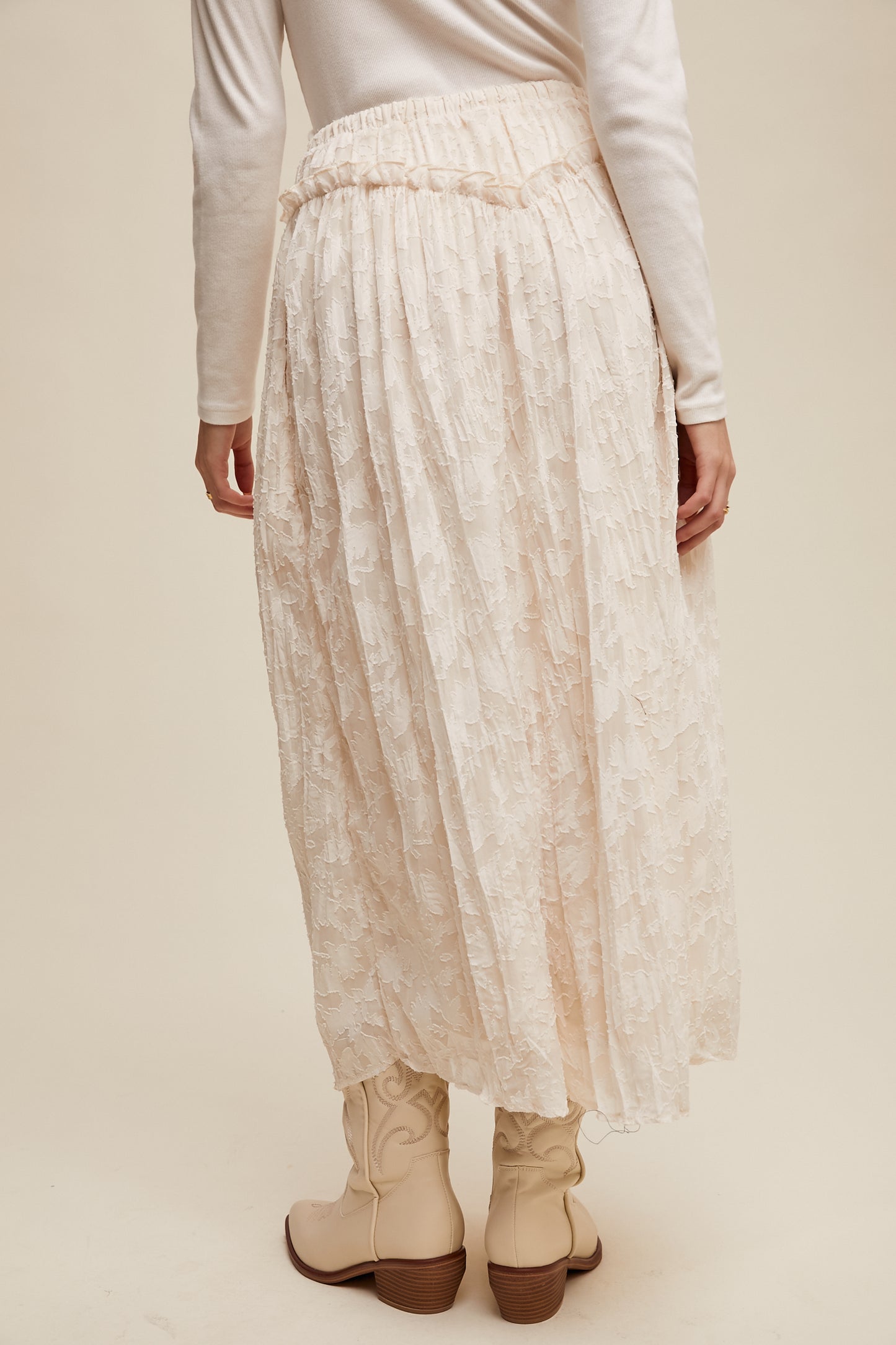 Ecru Floral Textured Maxi Skirt