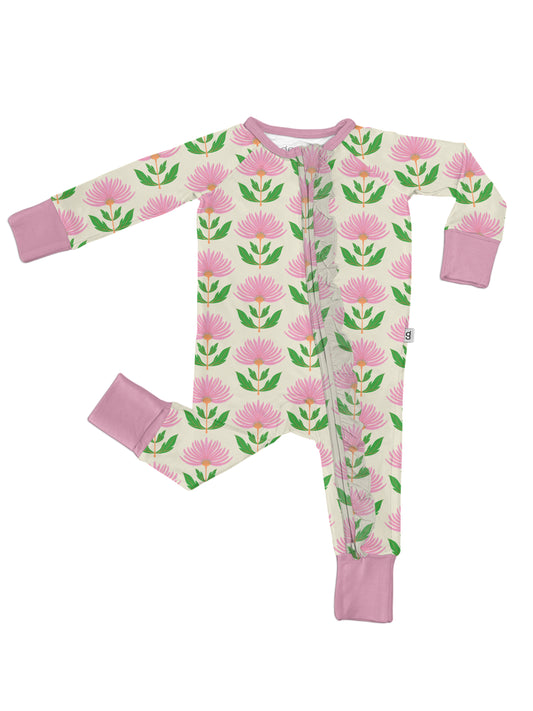 LS Zip PJ- Pink Block Flower 0-3 mo