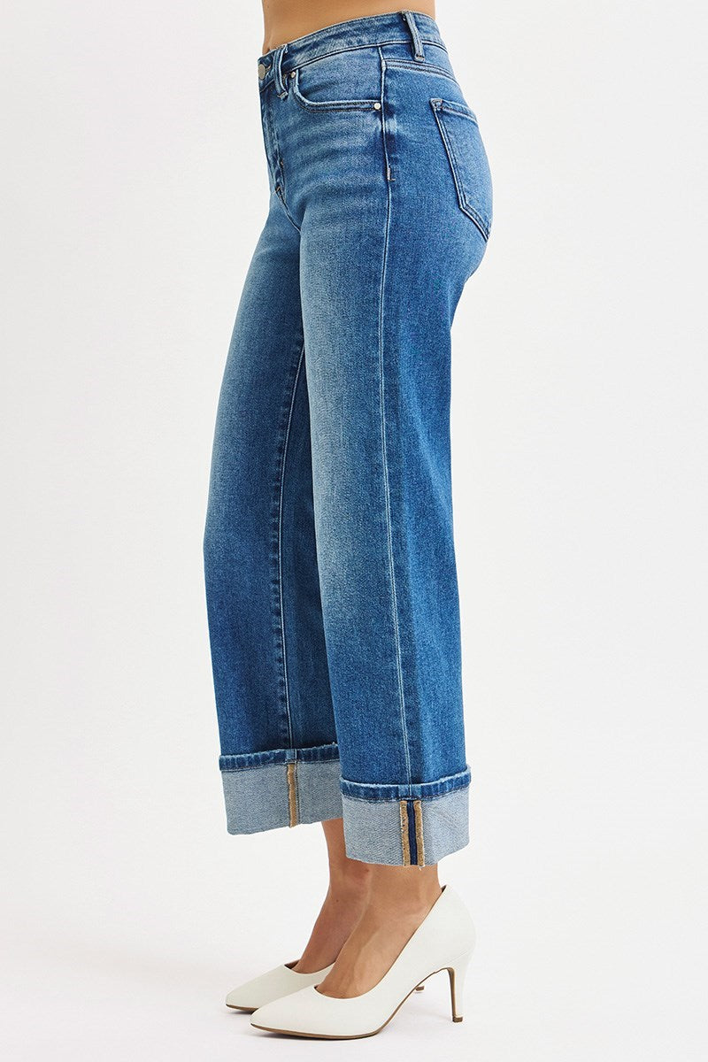 RISEN MID RISE CROP STRAIGHT CUFFED JEANS 21209