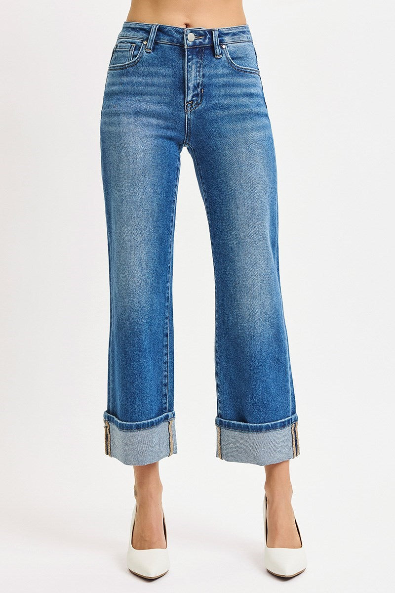 RISEN MID RISE CROP STRAIGHT CUFFED JEANS 21209