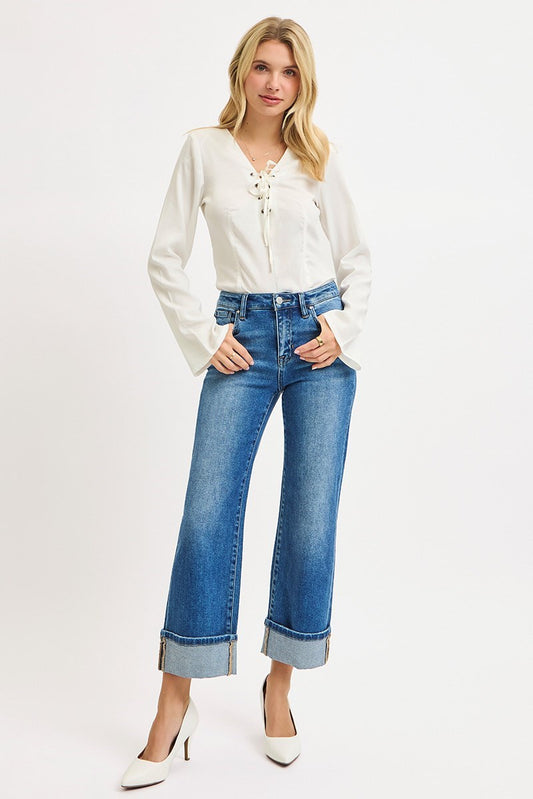 RISEN MID RISE CROP STRAIGHT CUFFED JEANS 21209