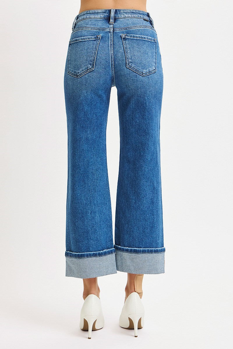 RISEN MID RISE CROP STRAIGHT CUFFED JEANS 21209