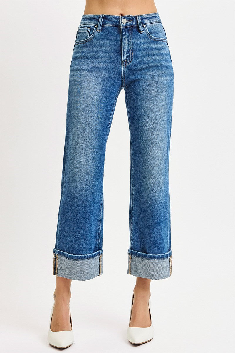 RISEN MID RISE CROP STRAIGHT CUFFED JEANS 21209