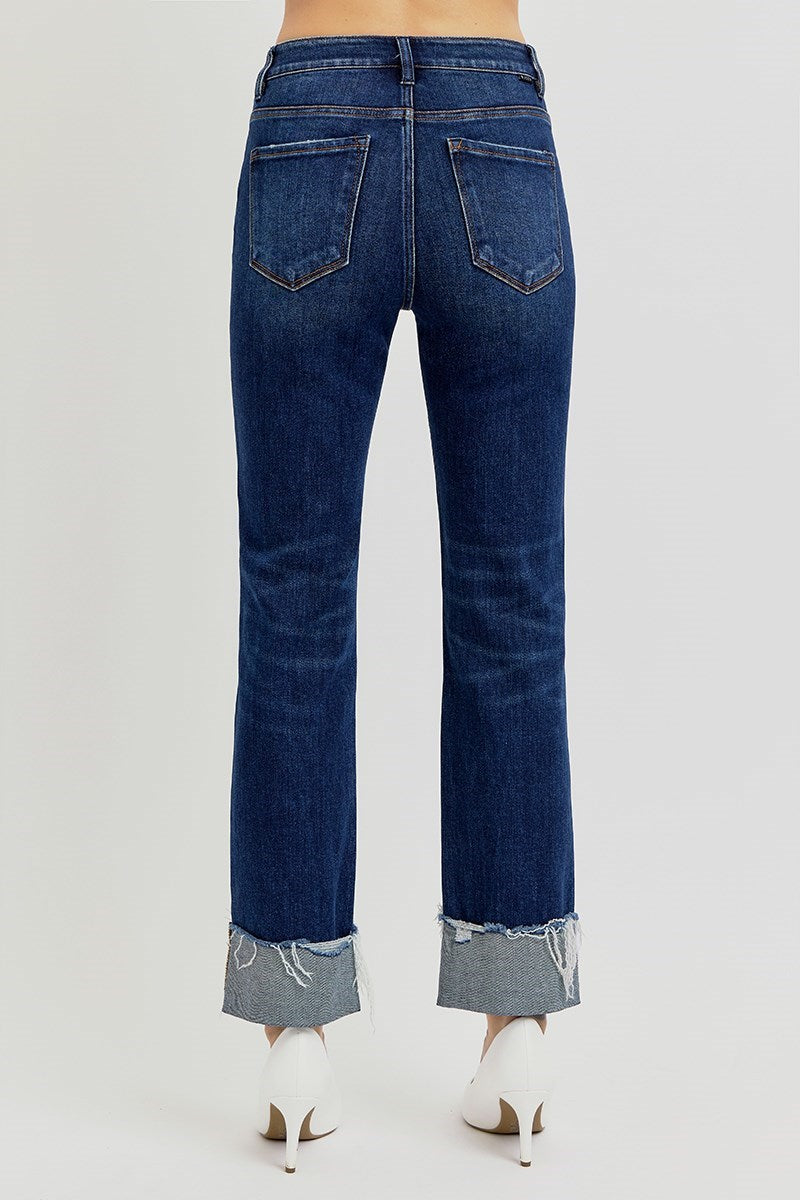RISEN TUMMY CONTROL HIGH RISE CROP STRAIGHT CUFFED JEANS 5877
