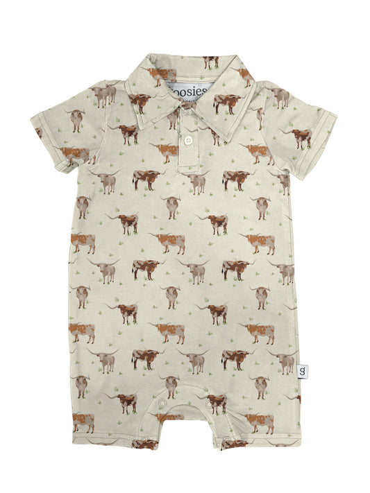SS Polo Romper - Longhorns 0-3 mo