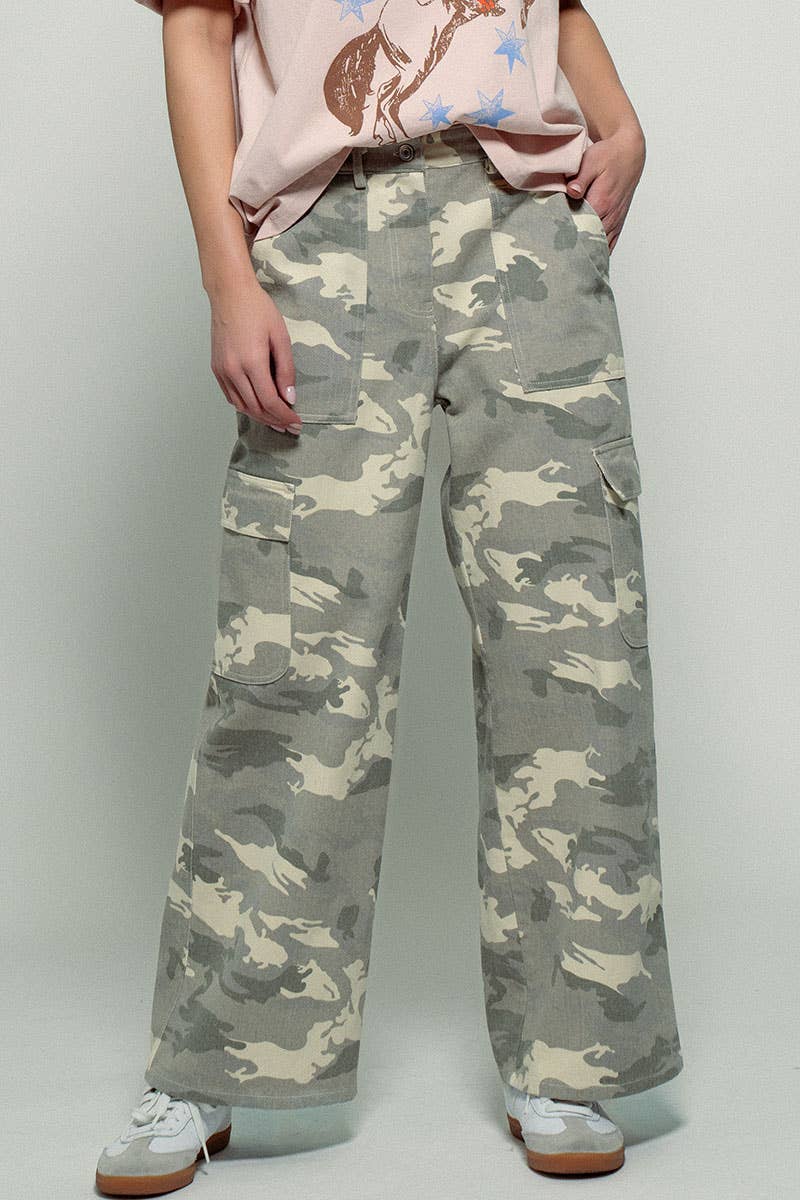 Desert Camo Wide Leg Cargo Pants