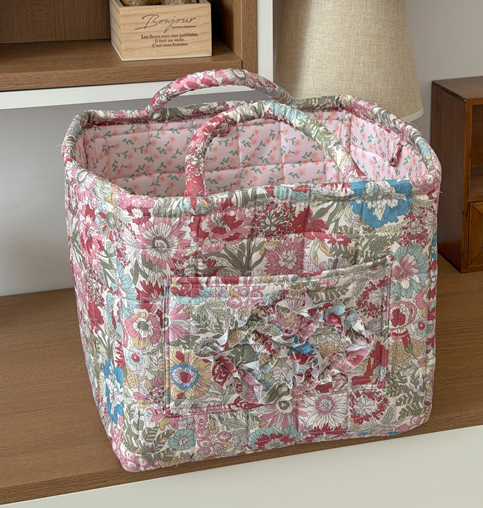 Red Quilted Storage Basket Boho Organizer Tote