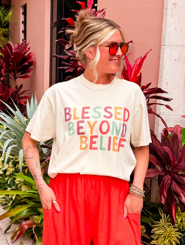 Blessed Beyond Belief Tee: Ivory