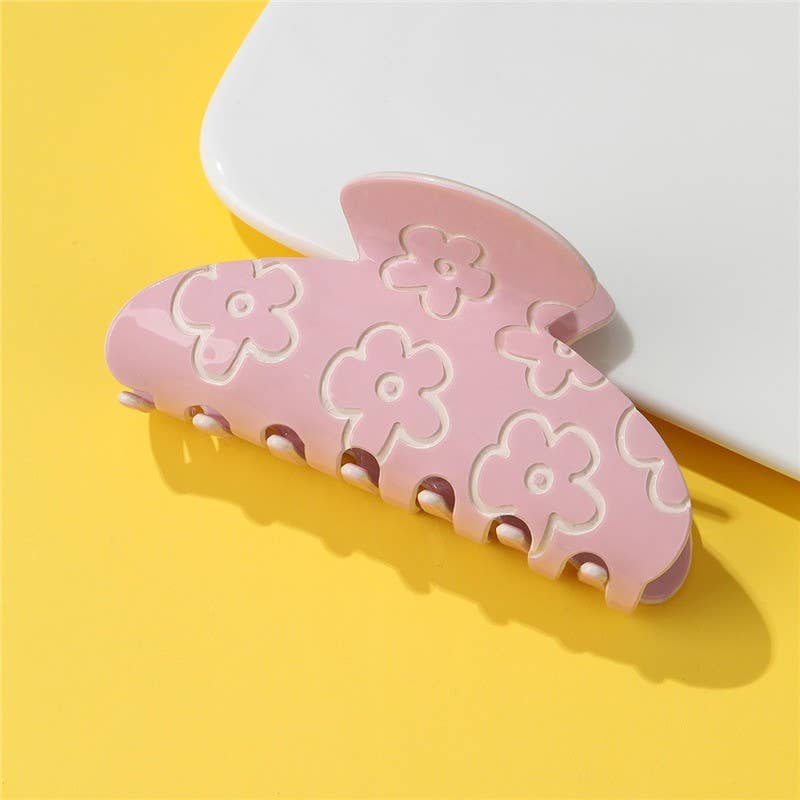 High-Shine Floral Embossed Hair Claw Clip | 40H1103: PINK