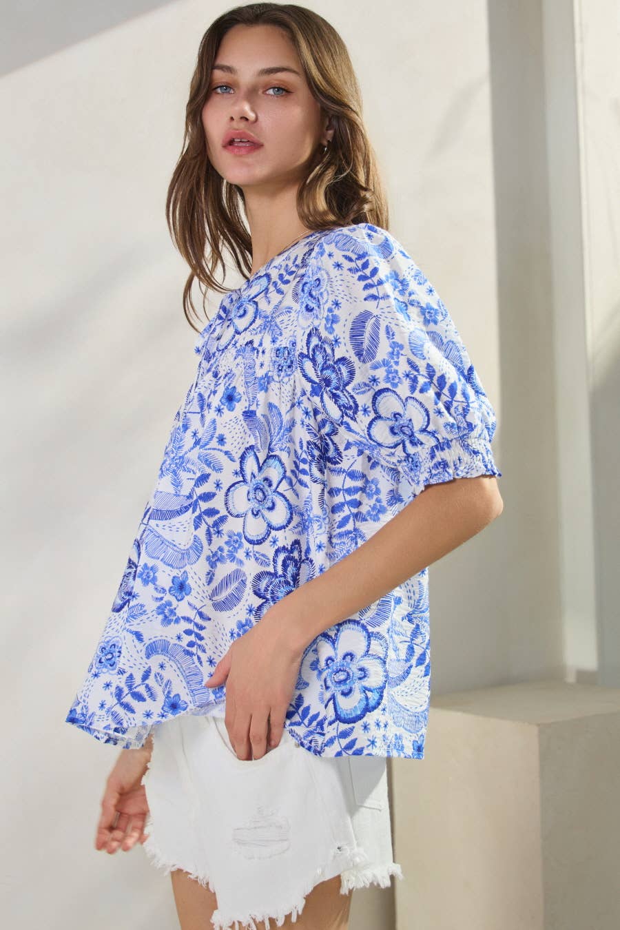 Summer Resort Printed Short Sleeve Blouse