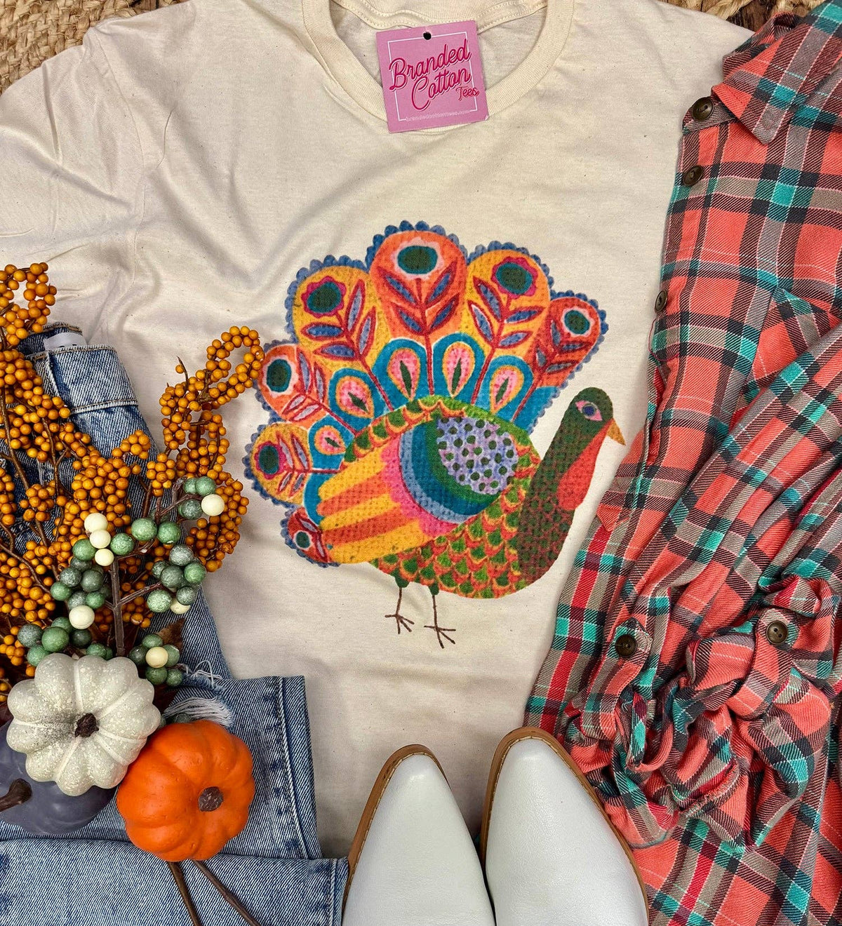 Branded Cotton Bright Watercolor Turkey Graphic Tee