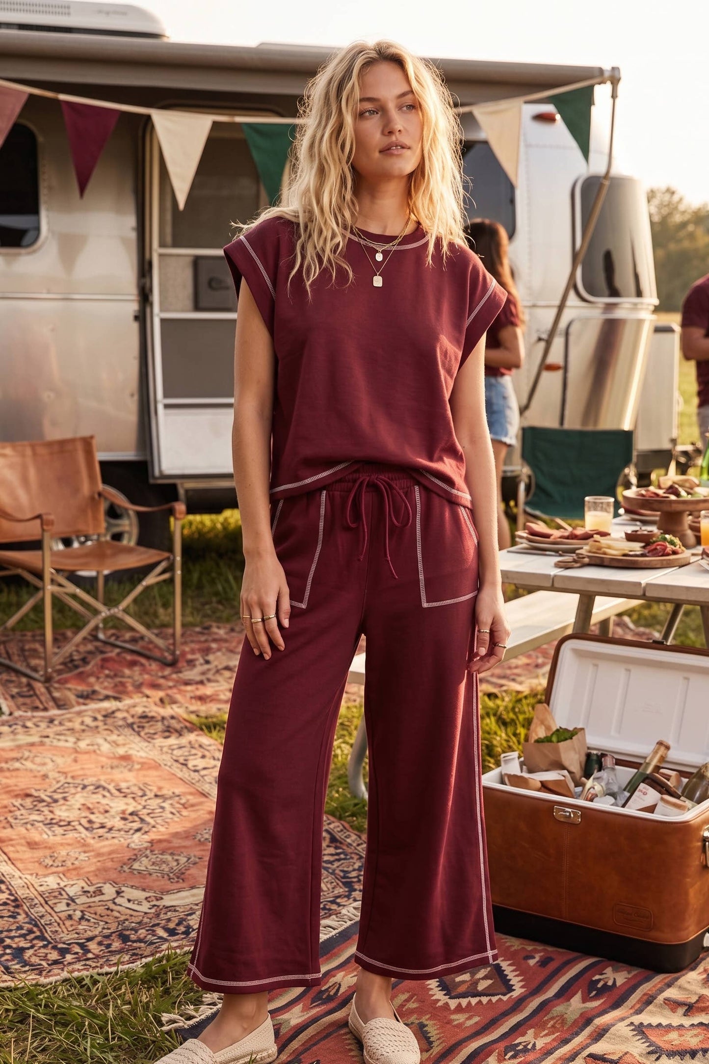 Maroon Scuba Raw Edge Lounge Set