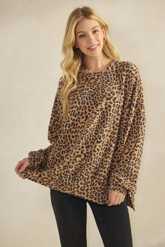 LONG SLEEVE ROUND NECK ANIMAL URBAN RIB TOP