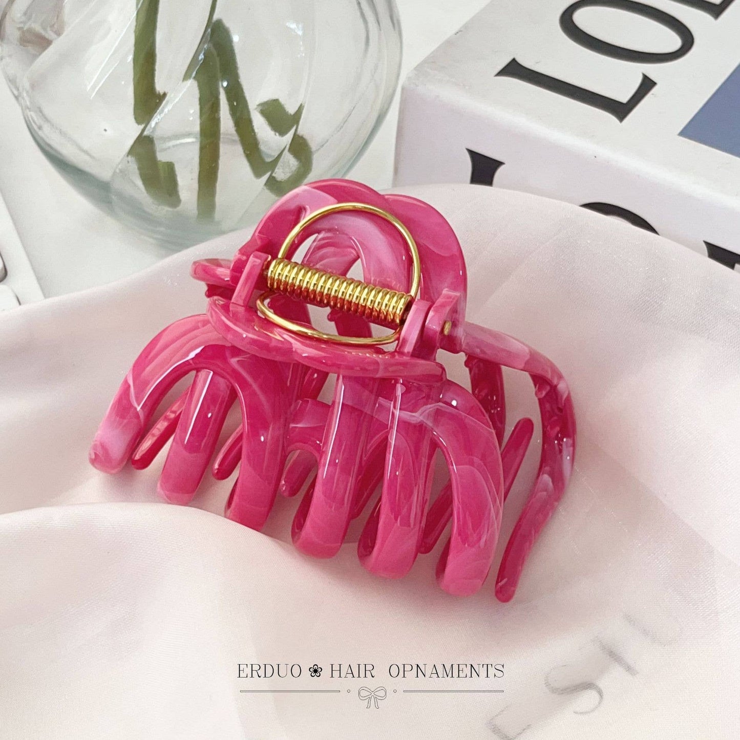 Kawaii Marble Hair Claw Clip Summer Daily Hair Accessory: Rose
