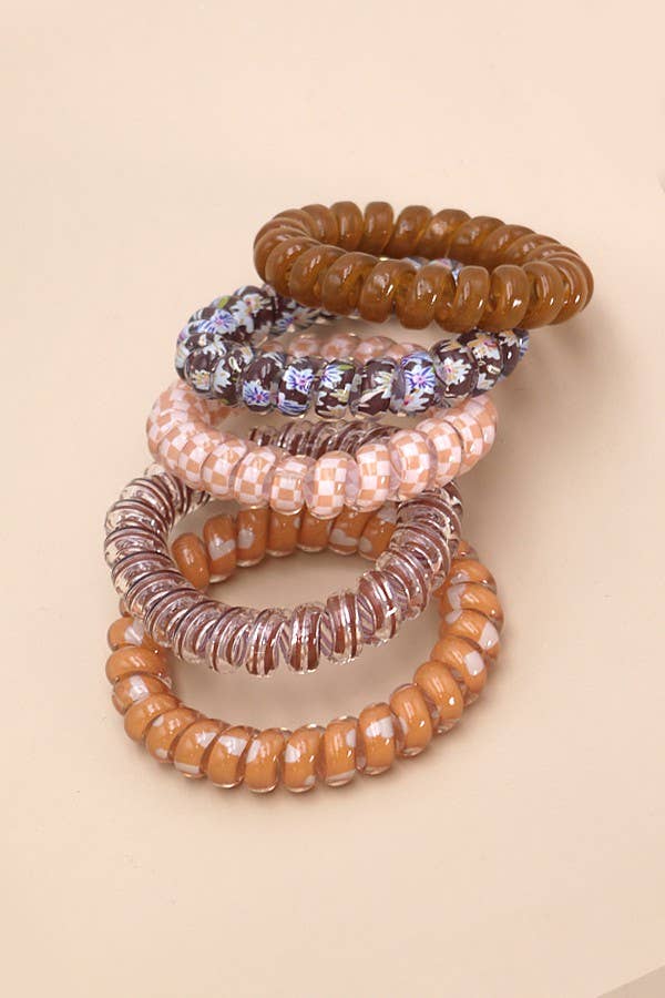 MIX SOLID FLOWER CHECKER ANIMAL HAIR  COILS 5 ASST BROWN