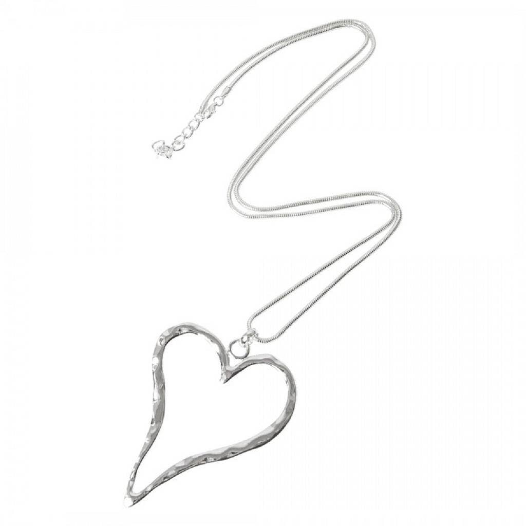 Open Heart Long Necklace: Silver