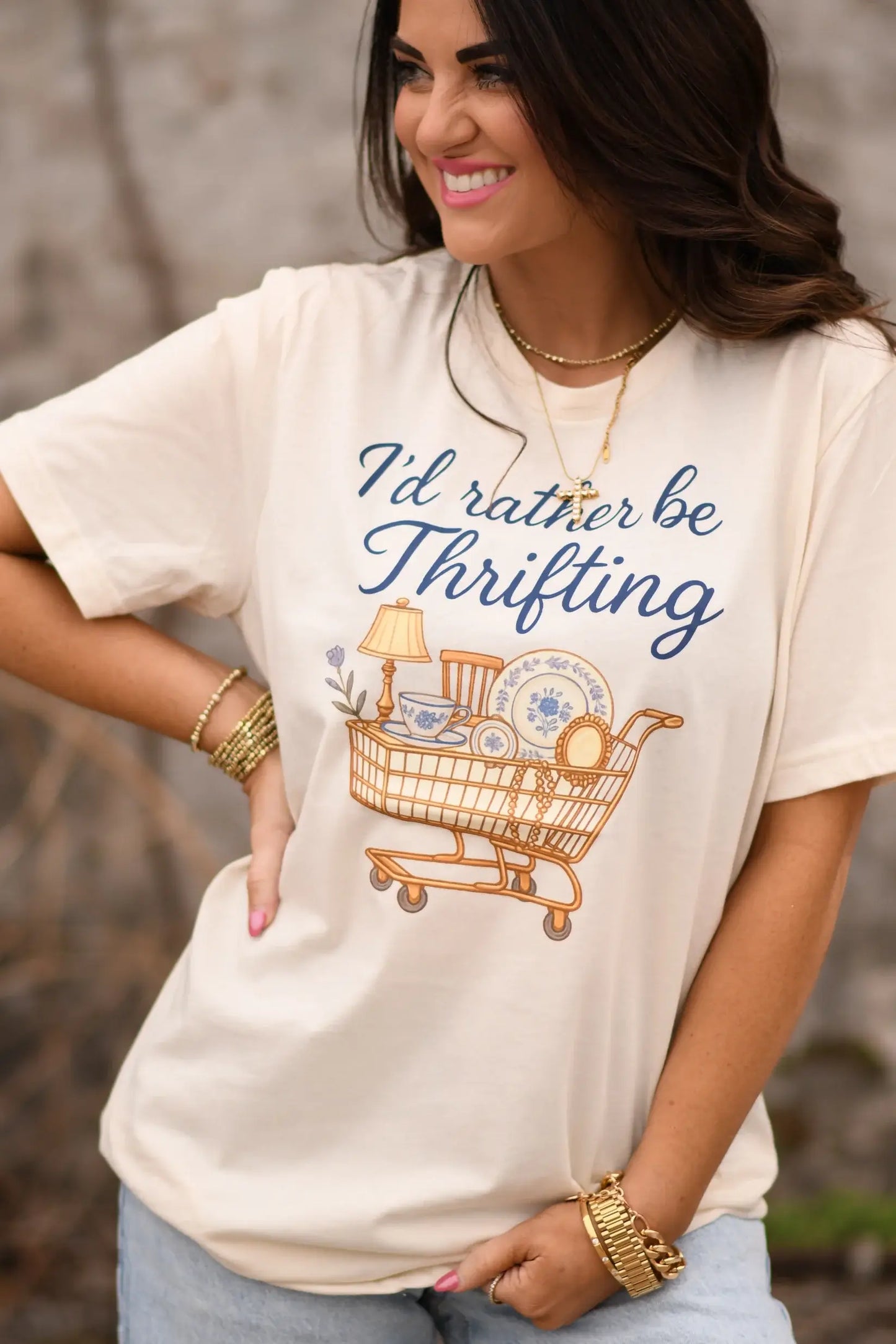 I’d Rather Be Thrifting Tee: Natural