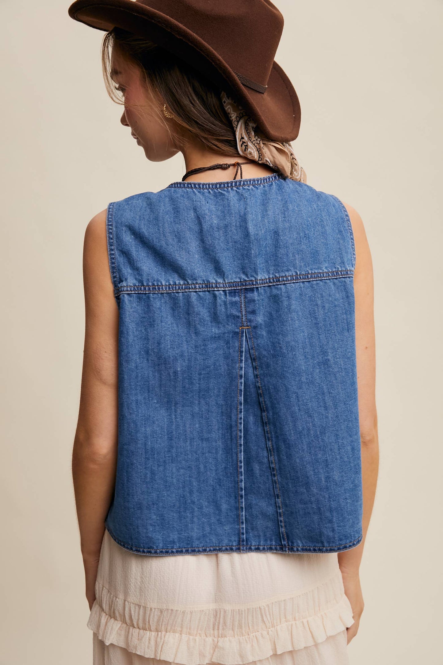 Denim Tie-Front Vest