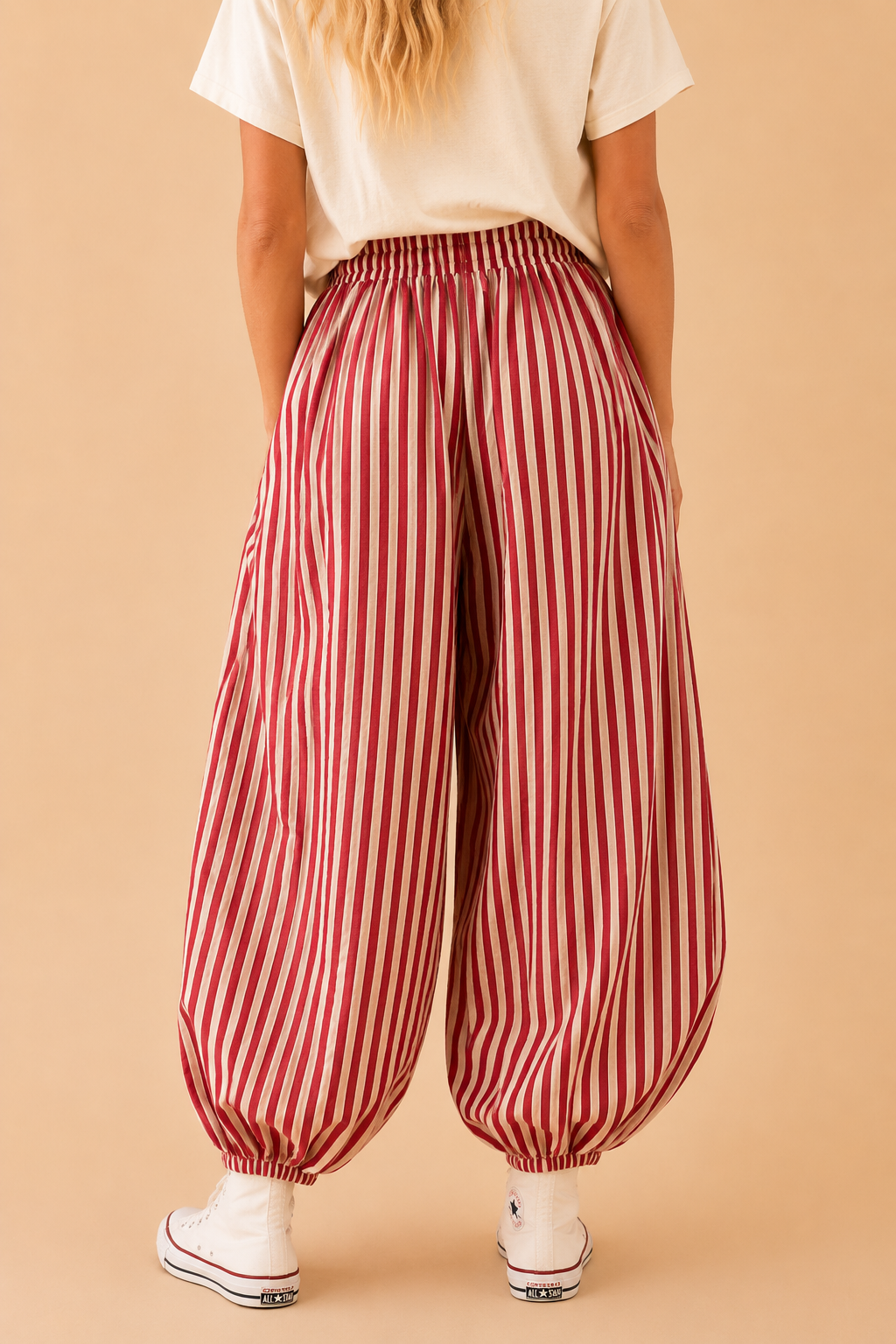 Red Free-Spirited Stripe Balloon Pants