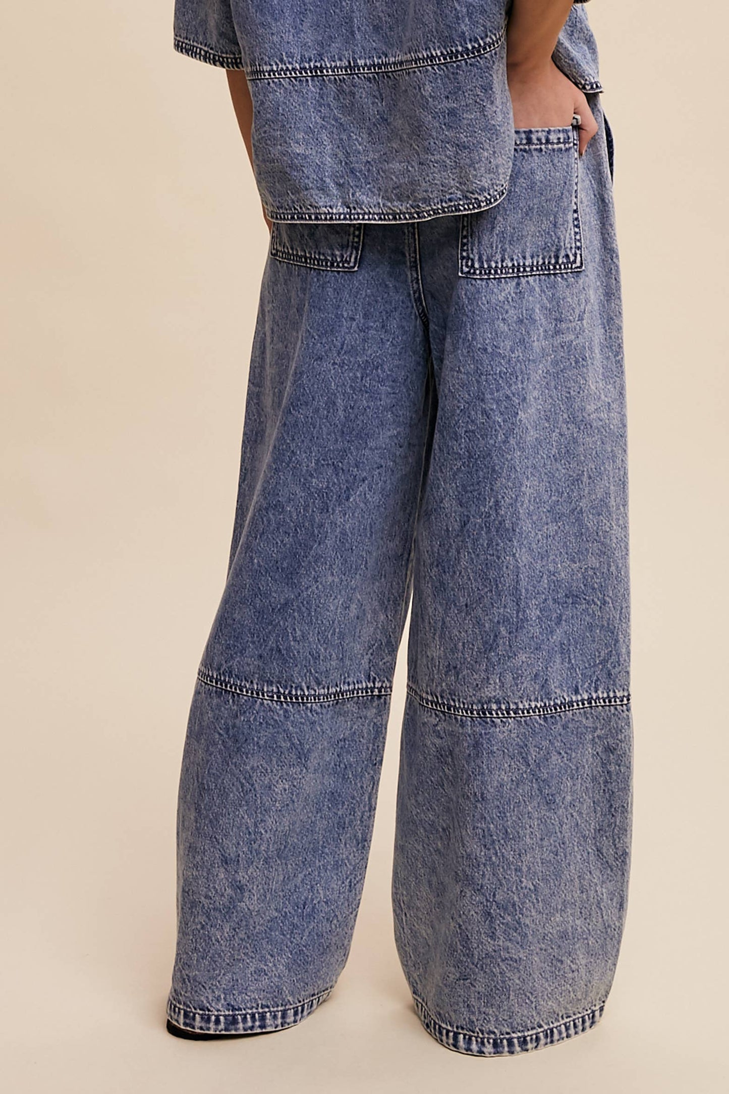 Wide-Leg Denim Drawstring Pants