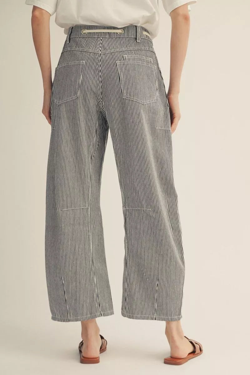 Black Pin Stripe Barrel Pants