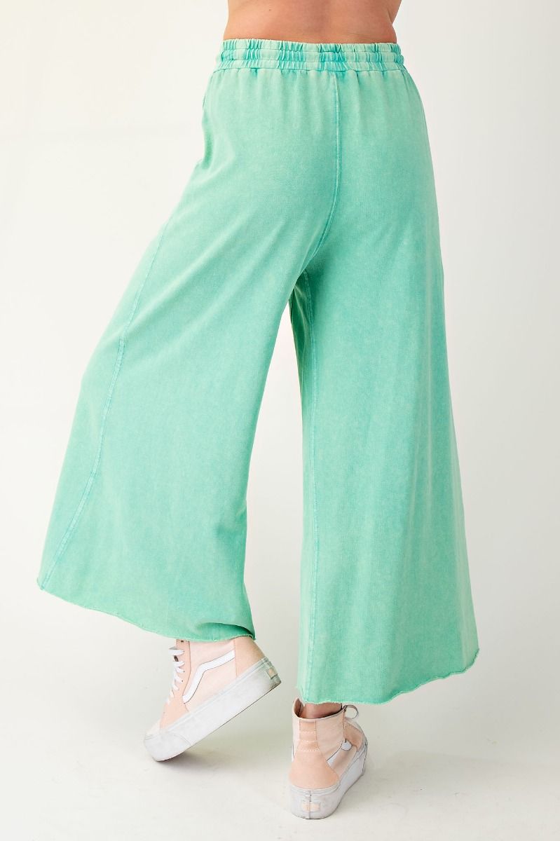 EASEL EVERGREEN WASHED TERRY KNIT WIDE PANTS