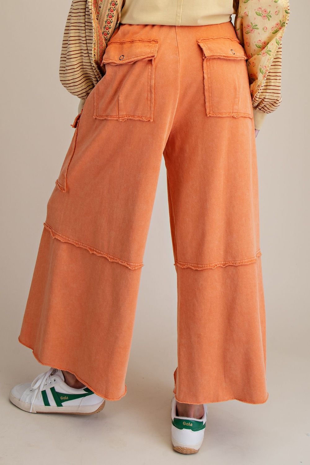 FADED RUST WASHED WIDE LEGS TERRY CARGO PANTS