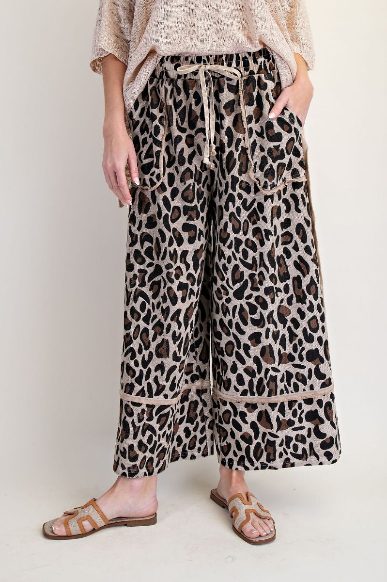 MUSHROOM ANIMAL PRINT MINERAL WASHED TERRY KNIT LOUNGE PANTS