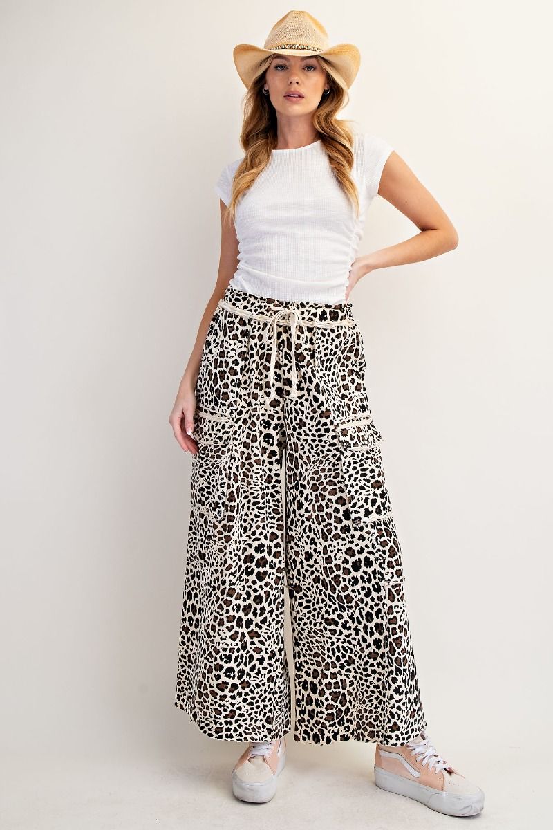 NATURAL ANIMAL PRINTED TERRY KNIT MINERAL WASHED CARGO PANTS