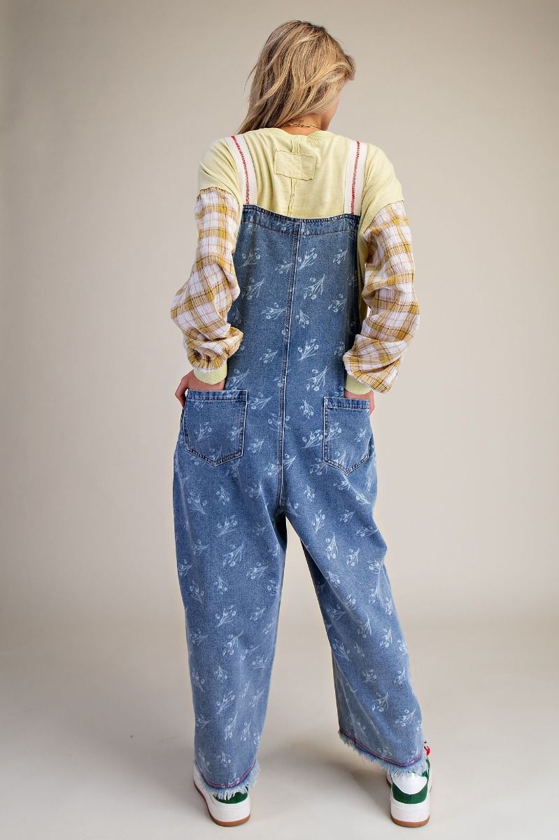 FLORAL PRINTED WASHED OVERALLS