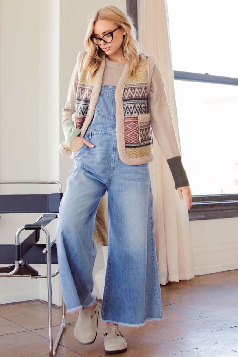 Wide Leg Denim Overalls