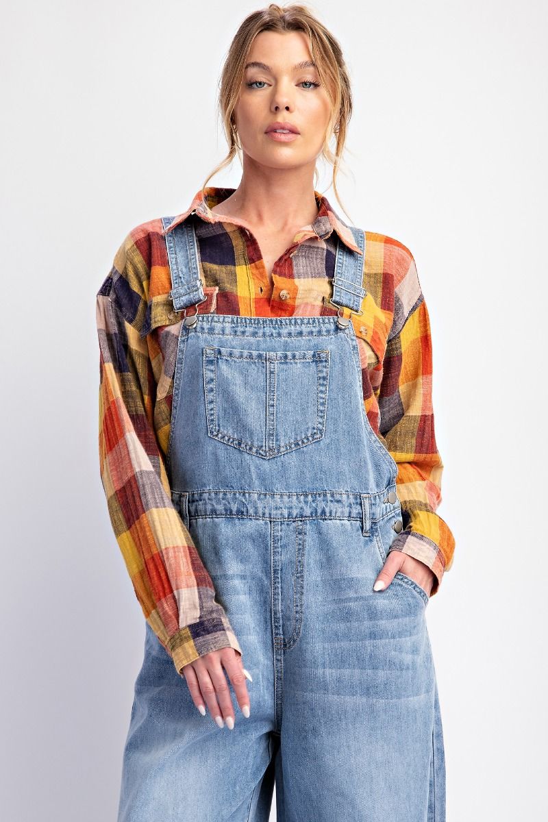 Wide Leg Denim Overalls