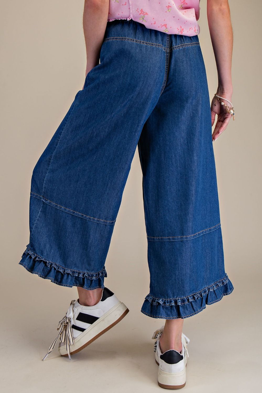 RUFFLE BOTTOM WASHED TWILL PANTS
