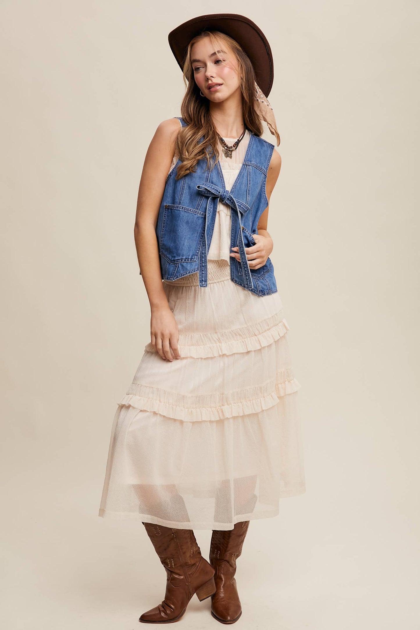 Denim Tie-Front Vest