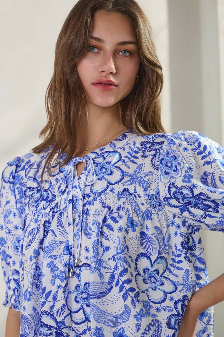 Summer Resort Printed Short Sleeve Blouse