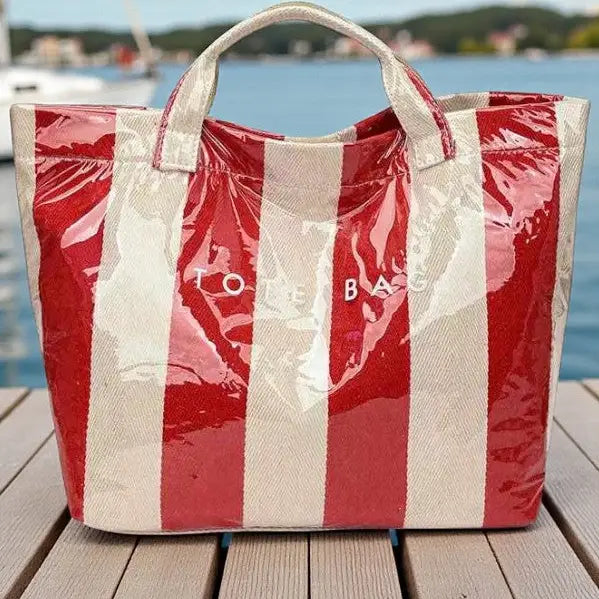 Red and Beige Striped Tote Bag