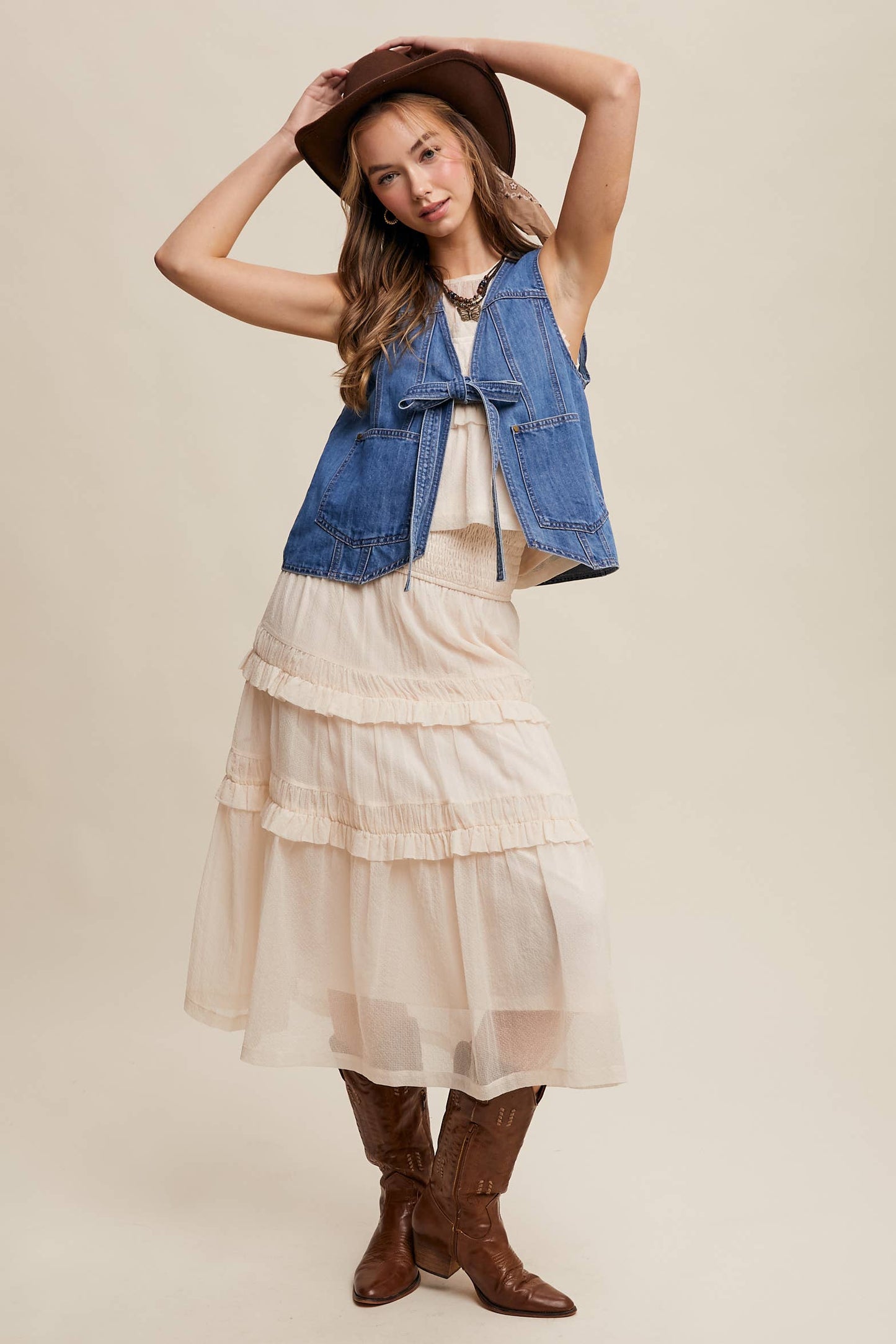 Denim Tie-Front Vest