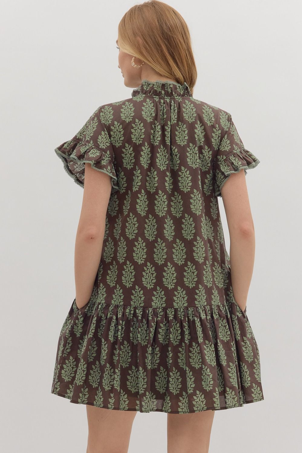 Brown Botanical Print Dress