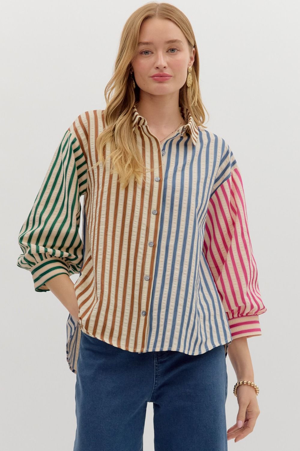 Brown Multi Striped Blouse
