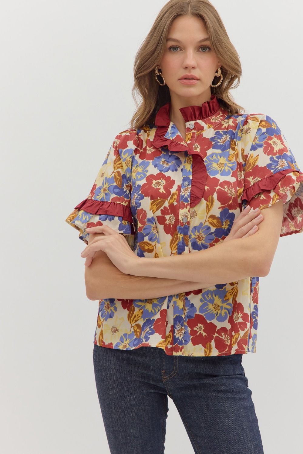 Burgundy Floral Entro Blouse