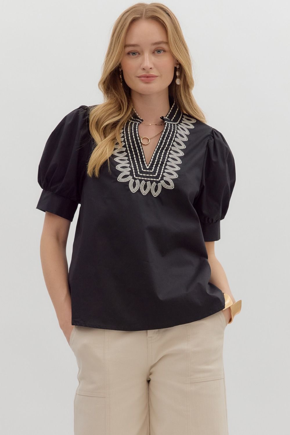 Black Band Collar Blouse by Entro