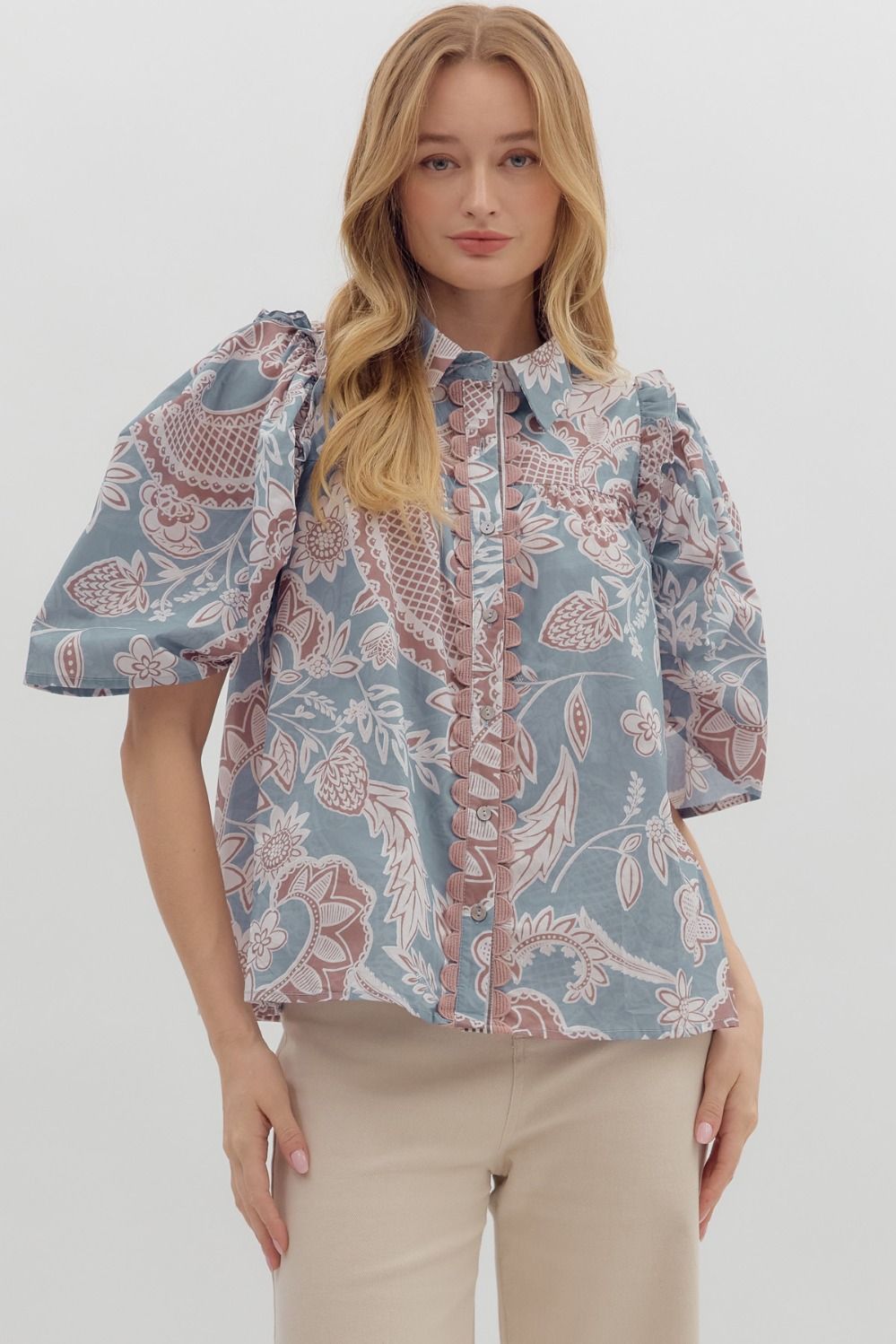 Dusty Blue Blouse by Entro