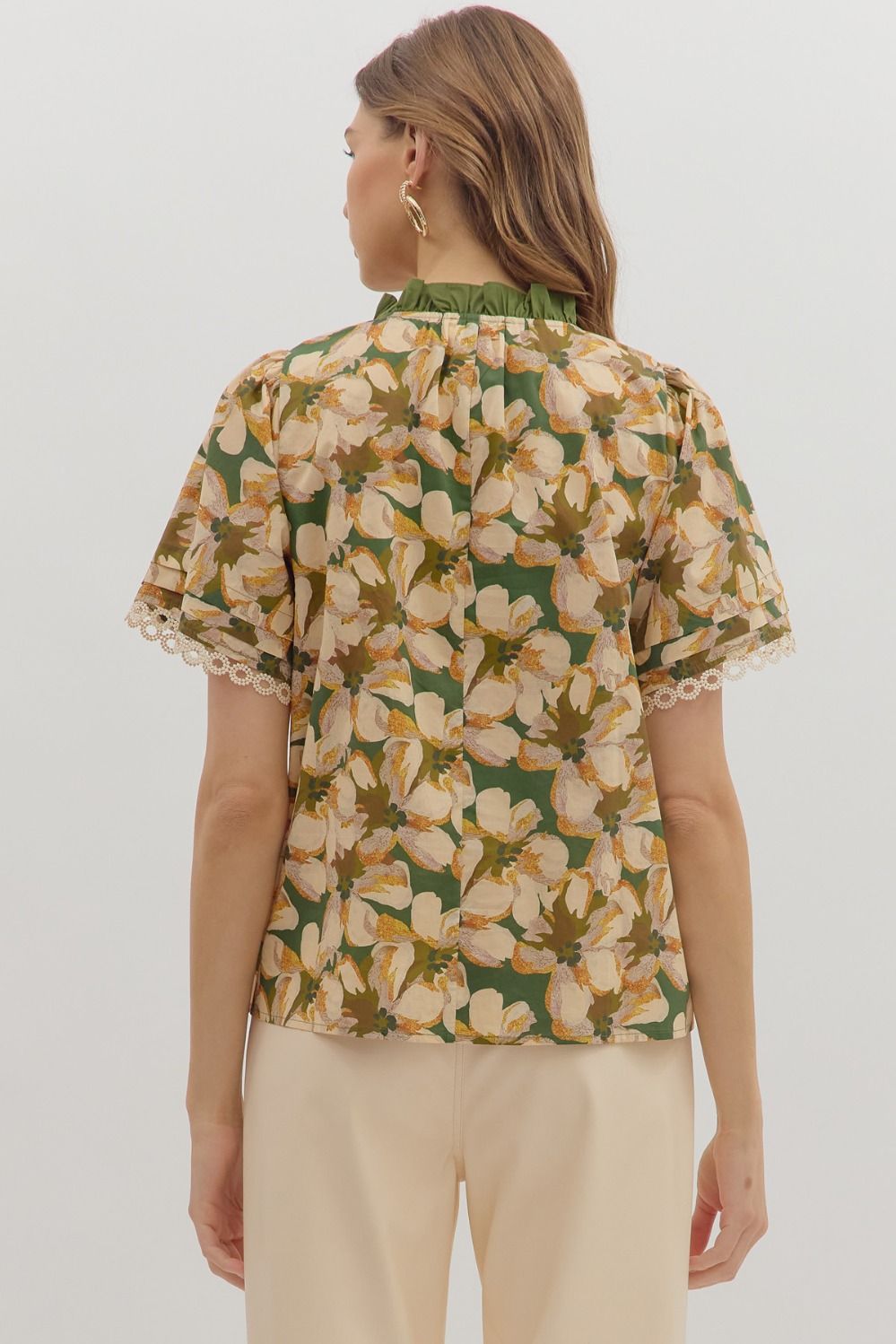 Olive Floral Print Entro Blouse