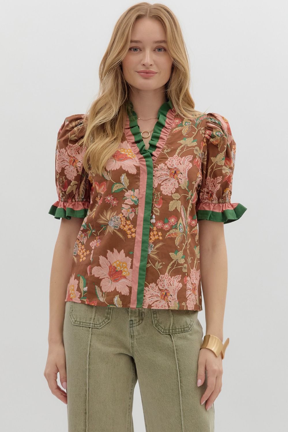 Brown Floral Blouse